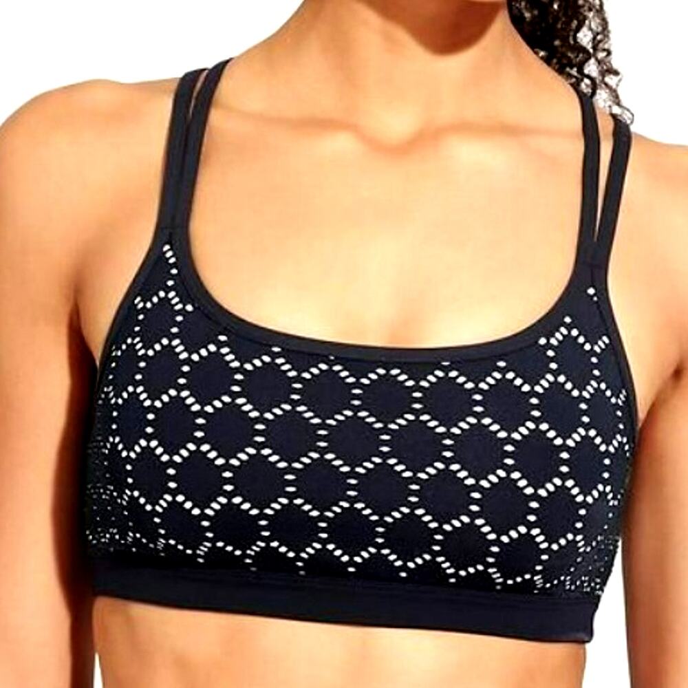 ATHLETA XXS Black White Strappy Back Eyelet Full Focus Sports Bra Compression